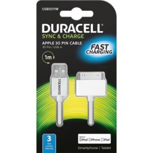 Duracell Kabel USB-A / Apple 30 pin 1m biały