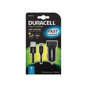 Duracell ładowarka samochodowa 5V 1 x USB-A 2.4A + kabel USB / microUSB 1m czarny