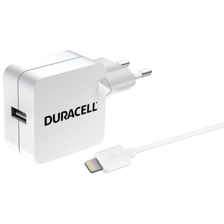 Duracell ładowarka sieciowa 5V 2.4A + kabel USB / Apple Lighting 1m biały