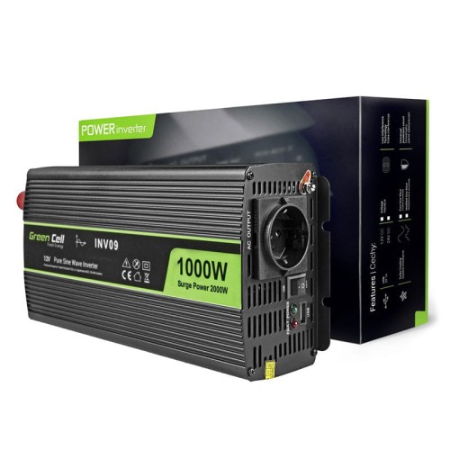 Samochodowa Przetwornica Napięcia Green Cell 12V do 230V 1000W/2000W Czysta sinusoida