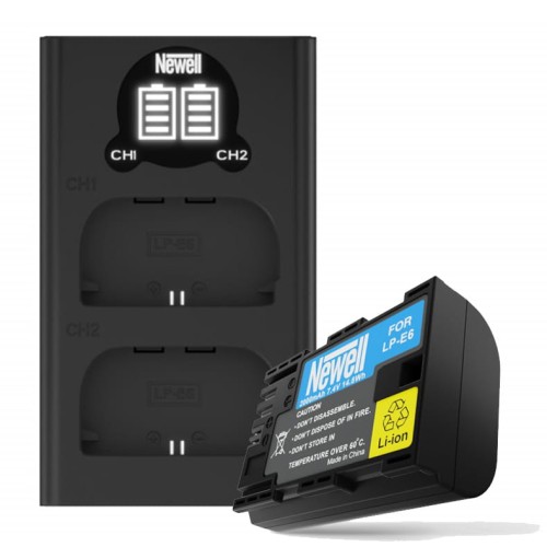 Zestaw ładowarka dwukanałowa Newell DL-USB-C i dwa akumulatory LP-E6 do Canon